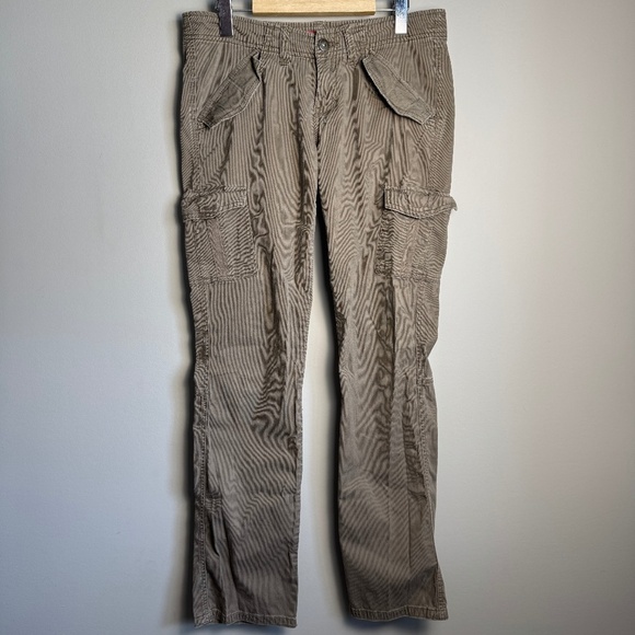 Vintage Union Bay Low Rise Corduroy Cargo Pants Beige/Tan 7 Flap Pockets Y2K 90s - Picture 1 of 16